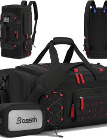 Gym Bag for Men & Women, 45L Travel Duffle Sports Duffel Bag Gym Weekender Overnight Backpack with Shoe Compartment (Black)